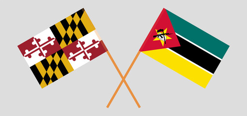 Crossed flags of the State of Maryland and Mozambique. Official colors. Correct proportion