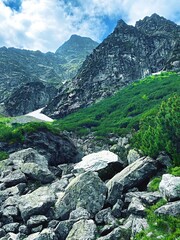 Mountain landscape with sky and clouds. The Tatras are the highest Polish mountains.