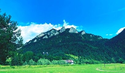 Trzy Korony mountain, Landscape with trees and blue sky, Pieniny moutains, Poland,  © Robert