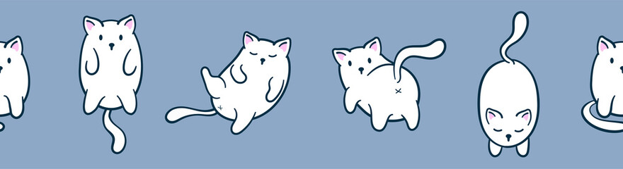 Cat of various poses sitting, lying, walking. Vector seamless  background with cat.  Seamless pattern with cat of various poses. Packaging Designs. Vector Illustration.