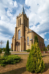 Ancient catholic temple of Assumption of the Virgin Mary in the village of Krasnoe, Molodechno district, Belarus.