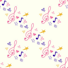 Classic musical patterns, with sheet music and treble clef, great designs for any purpose. Abstract retro texture.