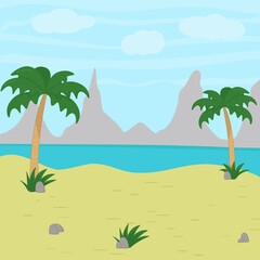 Fototapeta na wymiar Tropical landscape. Summer beach. Islan with palm tree