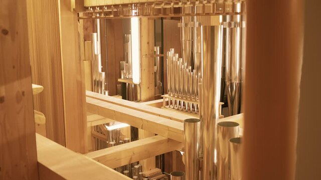 Pipes of an organ shot. Big organ music