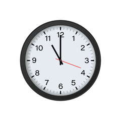 Circle Black Clock Mockup Showing 11 O'clock Isolated on White Background. Vector Illustration