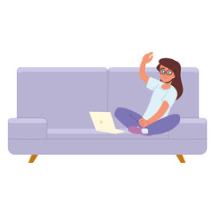 woman working on sofa