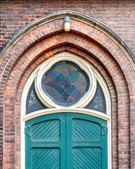 colonial entrance door in church