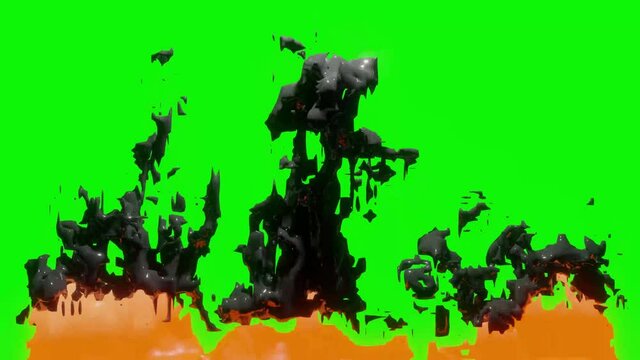 Cartoon Fire And Smoke Animation On Green Screen, Cartoon FX Elements With Glow Fire. 4k Resolution. Smoke, Vapor, Fog, Cloud, Fire Smoke, 3d Render