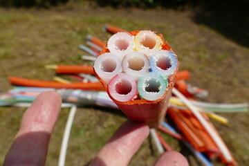 Fiber optic cable laying in the ground, buried cable for faster internet, Hanover, district Lister...