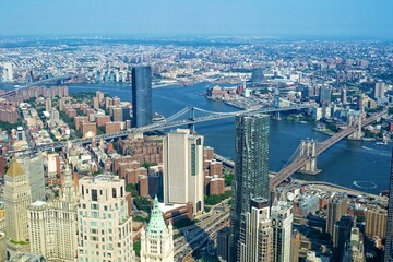 Fototapeta na wymiar Aerial view over Manhattan and Brooklyn from One World Observatory