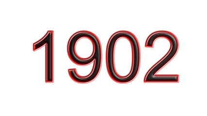 red 1902 number 3d effect white background