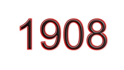 red 1908 number 3d effect white background