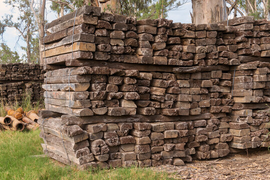 Old Quebracho (Schinopsis balansae) railroad ties in a sawmill