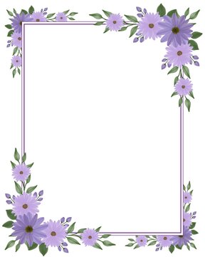 rectangle frame with purple daisy flower border