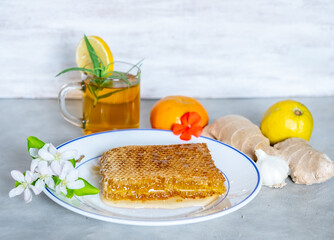 Natural honey with roses and citruses