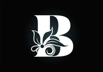 Floral monogram letter B. Initial alphabet with botanical elements. Font emblem. Vector illustration for wedding invitations, greeting cards, logos, posters, and other designs.