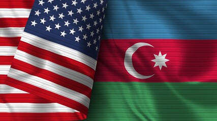 Azerbaijan and United States of America Realistic Flag – Fabric Texture 3D Illustration