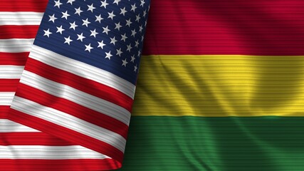 Bolivia and United States of America Realistic Flag – Fabric Texture 3D Illustration