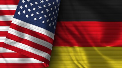 Obraz premium Germany and United States of America Realistic Flag – Fabric Texture 3D Illustration
