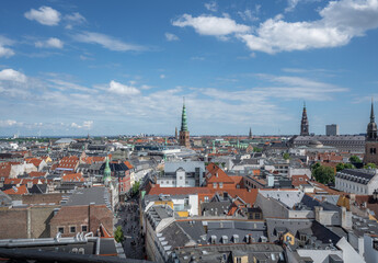 Fototapeta premium Aerial view of Copenhagen City and Kobmagergade pedestrian shopping street - Copenhagen, Denmark
