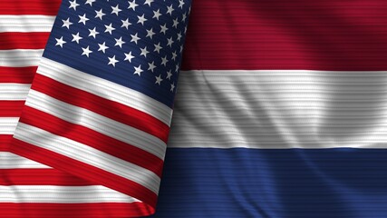 Netherlands and United States of America Realistic Flag – Fabric Texture 3D Illustration
