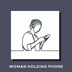 woman holding phone one line art continuous
