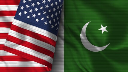 Pakistan and United States of America Realistic Flag &ndash; Fabric Texture 3D Illustration