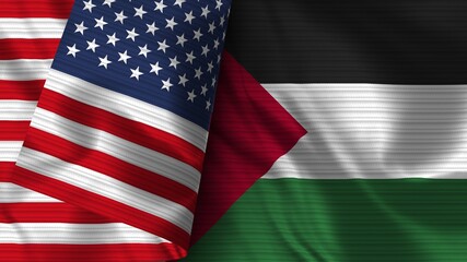 Palestine and United States of America Realistic Flag &ndash; Fabric Texture 3D Illustration