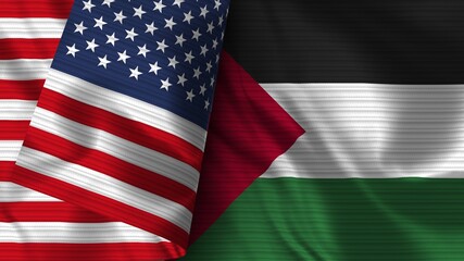 Palestine and United States of America Realistic Flag – Fabric Texture 3D Illustration