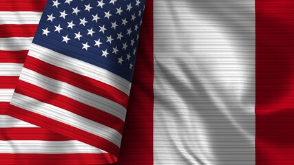 Peru and United States of America Realistic Flag – Fabric Texture 3D Illustration