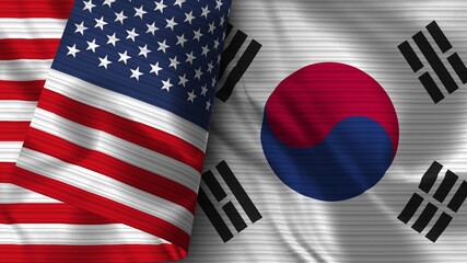 South Korea and United States of America Realistic Flag – Fabric Texture 3D Illustration