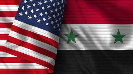 Syria and United States of America Realistic Flag &ndash; Fabric Texture 3D Illustration