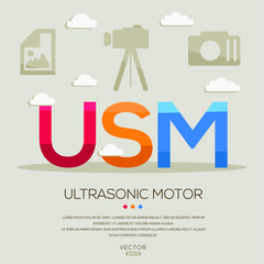 USM mean (Ultrasonic motor) photography abbreviations ,letters and icons ,Vector illustration.