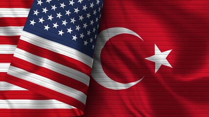 Turkey and United States of America Realistic Flag – Fabric Texture 3D Illustration