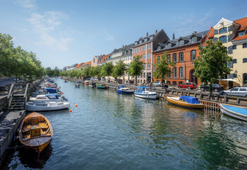 Canal and boats in Christianshavn - Copenhagen, Denmark