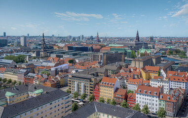 Fototapeta na wymiar Aerial view of Copenhagen City with Christiansborg Palace and City Hall Towers - Copenhagen, Denmark