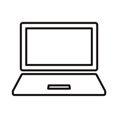 ノートパソコンのシンプルな白黒細線アイコン/白背景