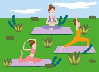 group of women practice yoga