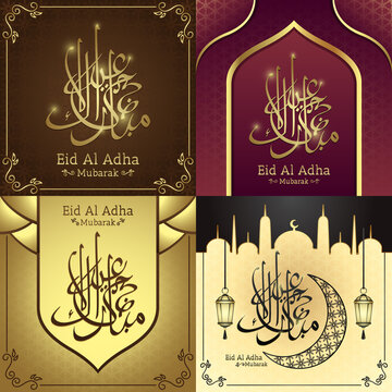 Happy Eid Al Adha Illustration Background Set