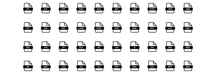 file format icon set vector sign symbol