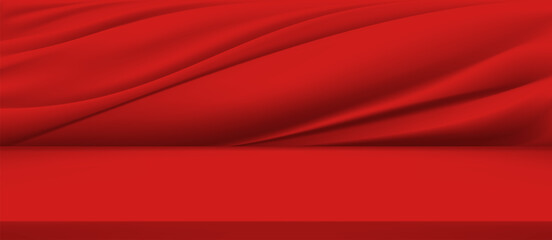 Red silk background Design for catalog product advertising.Red fabric or silk background. Smooth silk texture vector.The luxury of fabric texture background. Closeup of rippled silk or cloth.