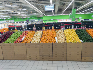 Different types of fruits being sold at the market. Selective focus points. Blurred Background