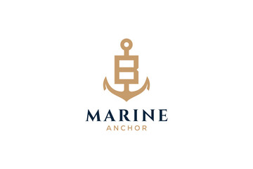 Letter B monogram, Anchor logotype. Logo of yacht club, maritime emblem.