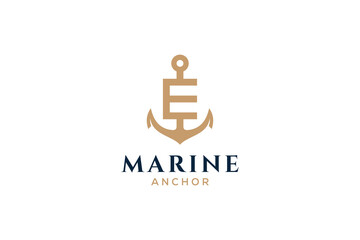 Letter E monogram, Anchor logotype. Logo of yacht club, maritime emblem.