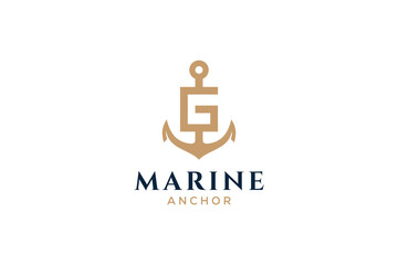 Letter G monogram, Anchor logotype. Logo of yacht club, maritime emblem.