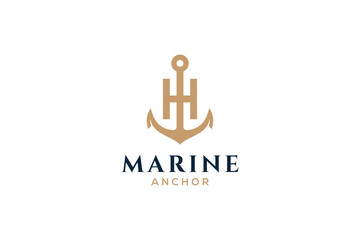 Letter H monogram, Anchor logotype. Logo of yacht club, maritime emblem.