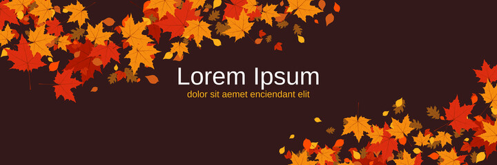 Naklejka na ściany i meble Autumn style vector banner template. Brown background with colorful tree leaves 