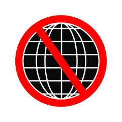 Icon sign there is no internet network. Globe symbol with red prohibition sign. Vector.