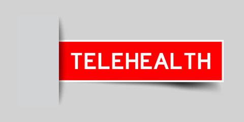 Label sticker red color in word telehelth that inserted in gray background