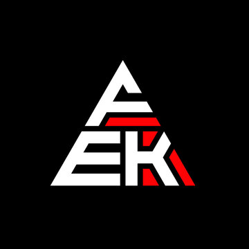 FEK triangle letter logo design with triangle shape. FEK triangle logo design monogram. FEK triangle vector logo template with red color. FEK triangular logo Simple, Elegant, and Luxurious Logo. FEK 